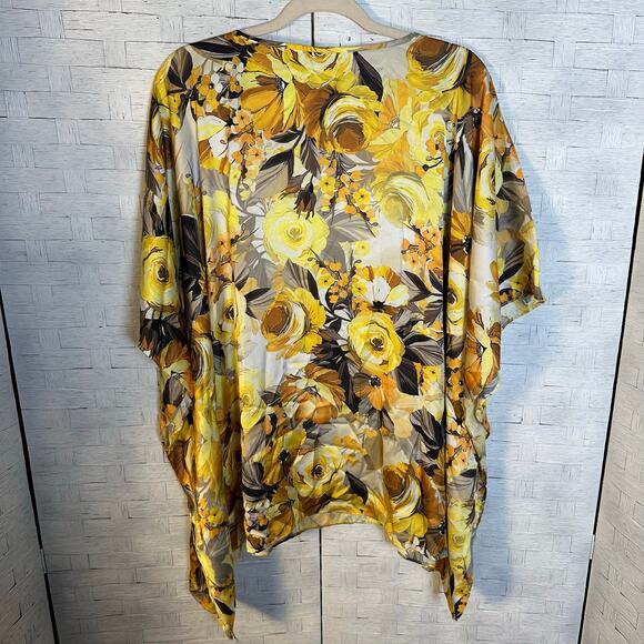 Susan Graver women’s blouse poncho kaftan floral rhinestones satin romantic - Picture 2 of 9